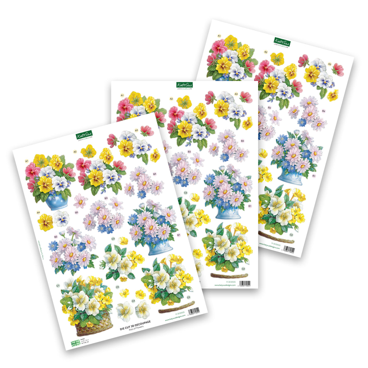 Die Cut Decoupage - Pots Of Flowers (3 Pack)