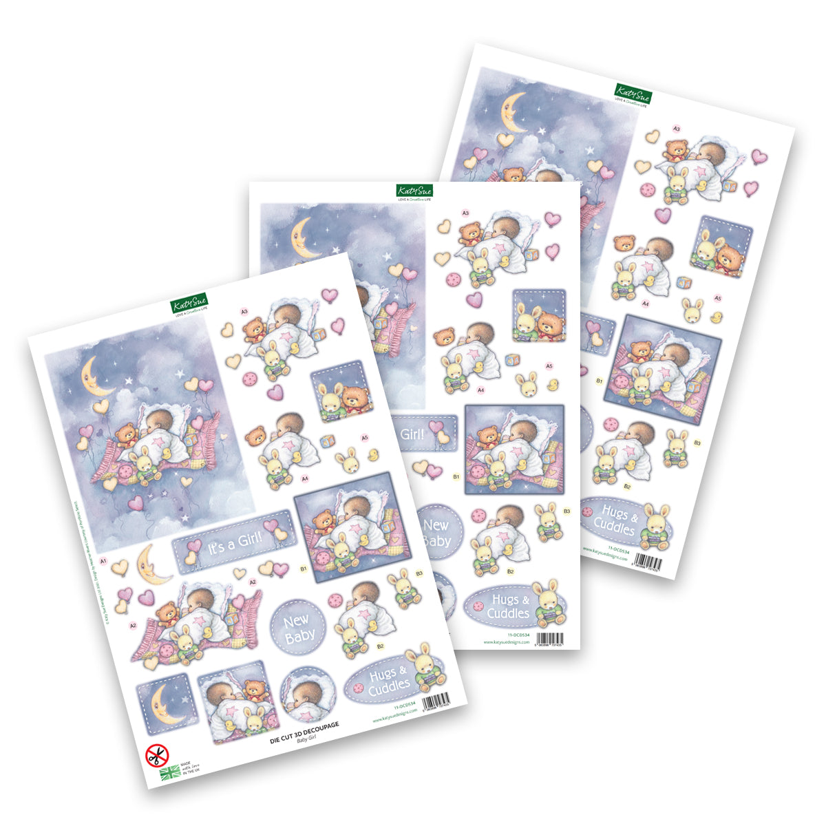 Die Cut Decoupage – Baby Girl With Moon (Pack Of 3)