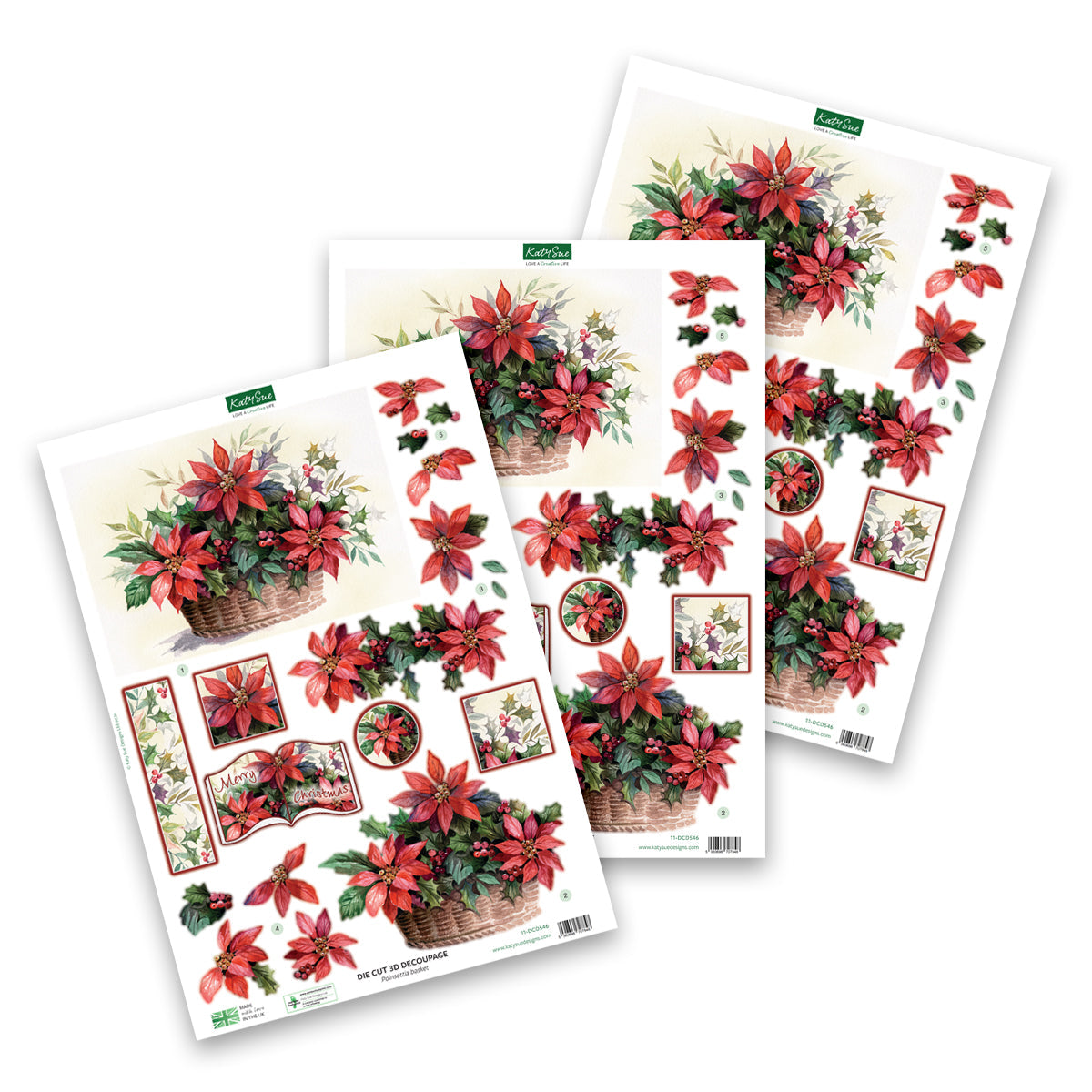 Die Cut Decoupage – Poinsettia Basket (Pack Of 3)