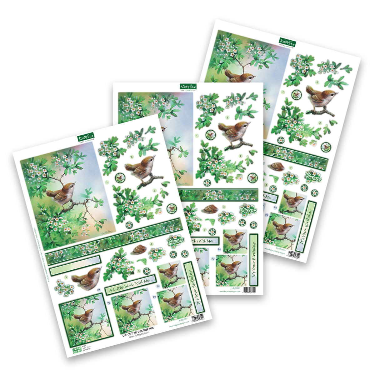 Die Cut Decoupage – Wren In Mayblossom (Pack Of 3)