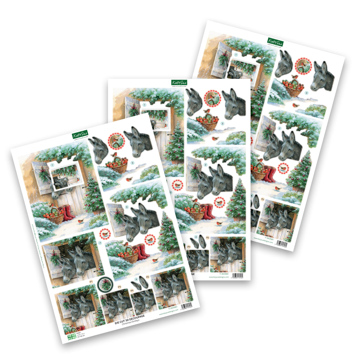 Die Cut Decoupage – Christmas Donkeys (Pack Of 3)