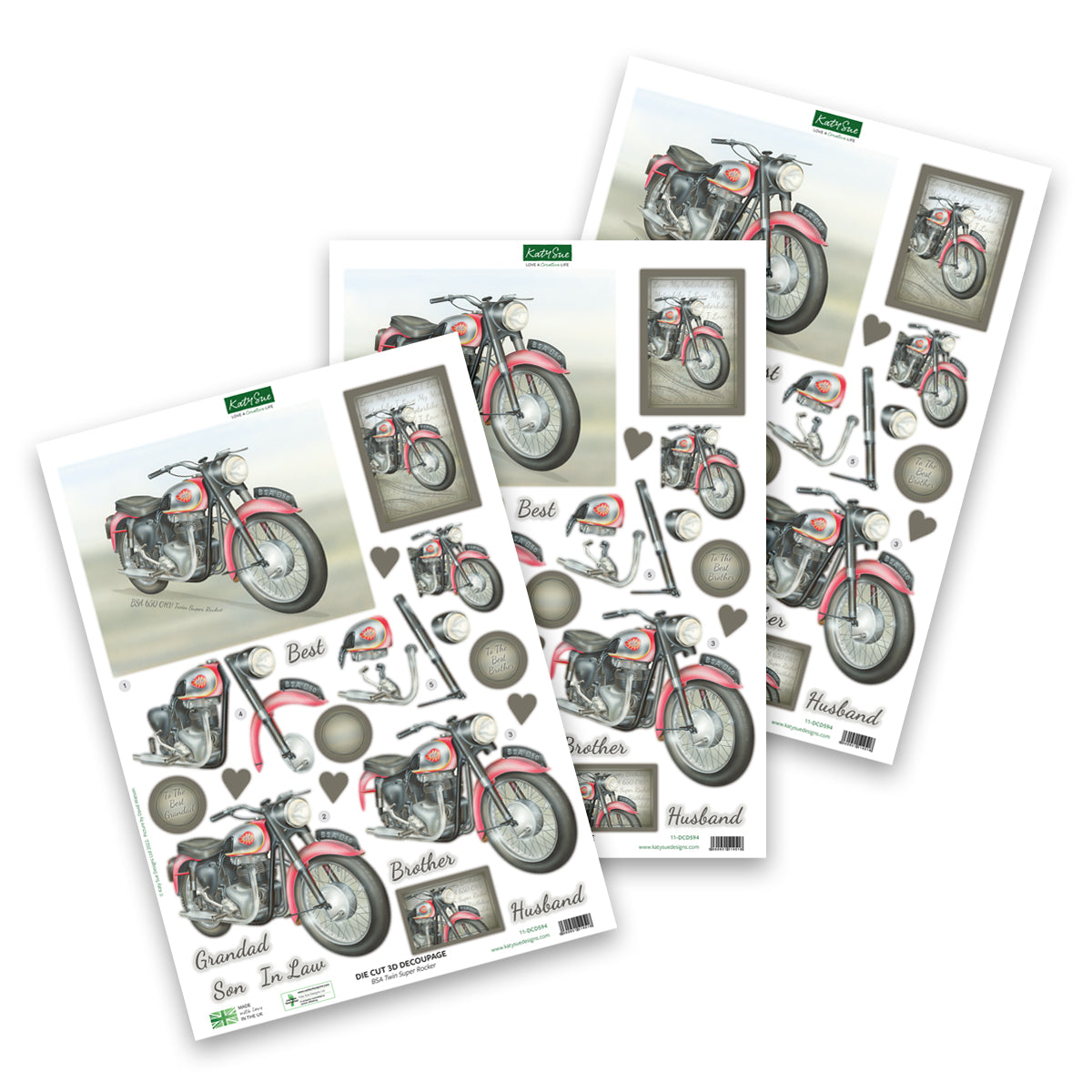 Die Cut Decoupage – BSA Twin Super Rocker (Pack Of 3)