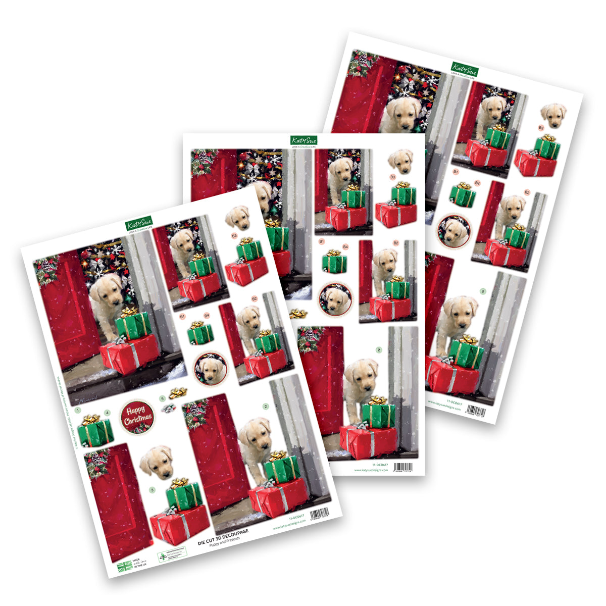 Die Cut Decoupage – Puppy & Presents (Pack Of 3)