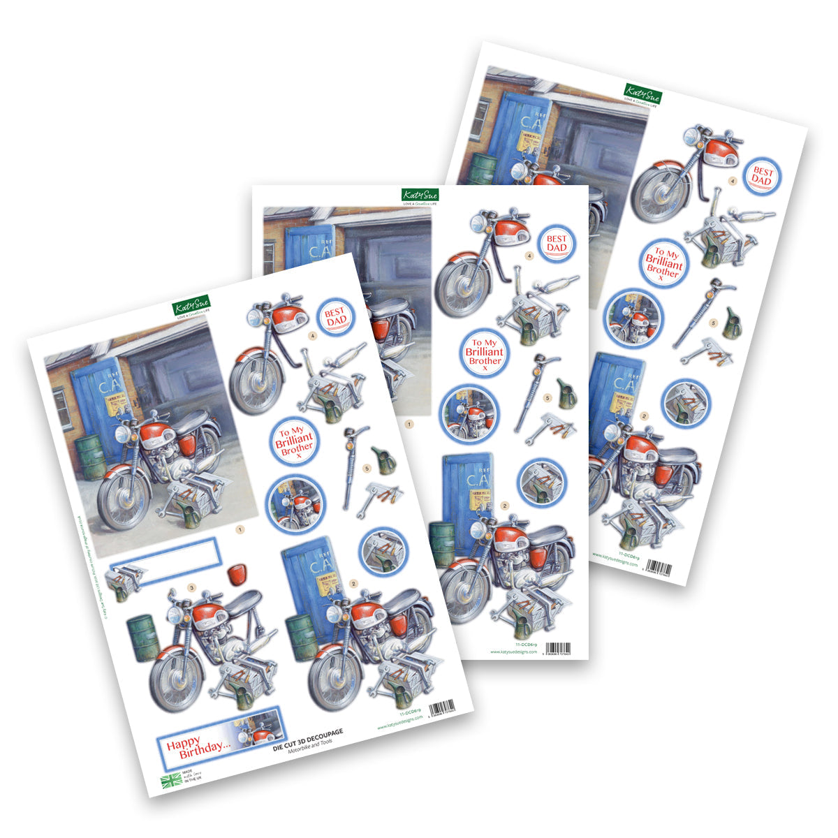 Die Cut Decoupage – Motorbike & Tools (Pack Of 3)
