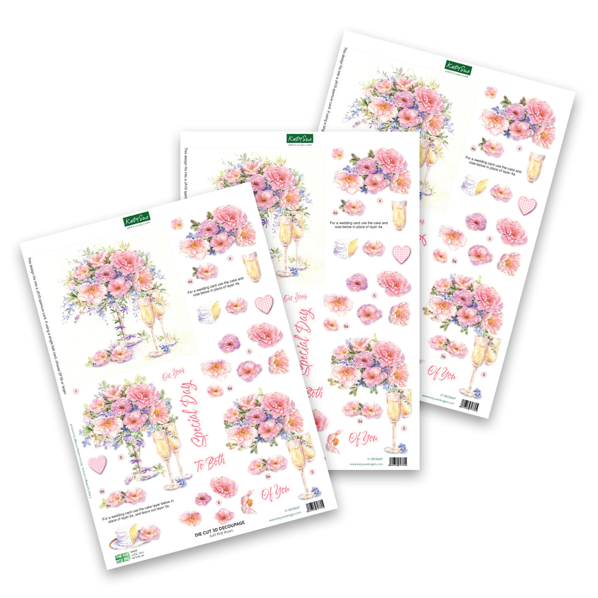 Die Cut Decoupage – Soft Pink Roses (Pack Of 3)