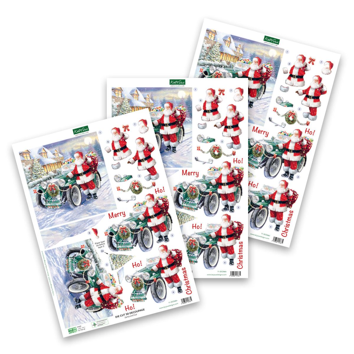 Die Cut Decoupage – Santa & Car (Pack Of 3)
