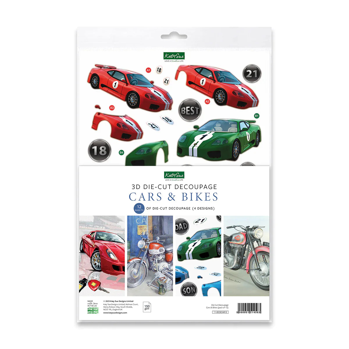 Die Cut Decoupage – Cars and Bikes (Pack Of 12)