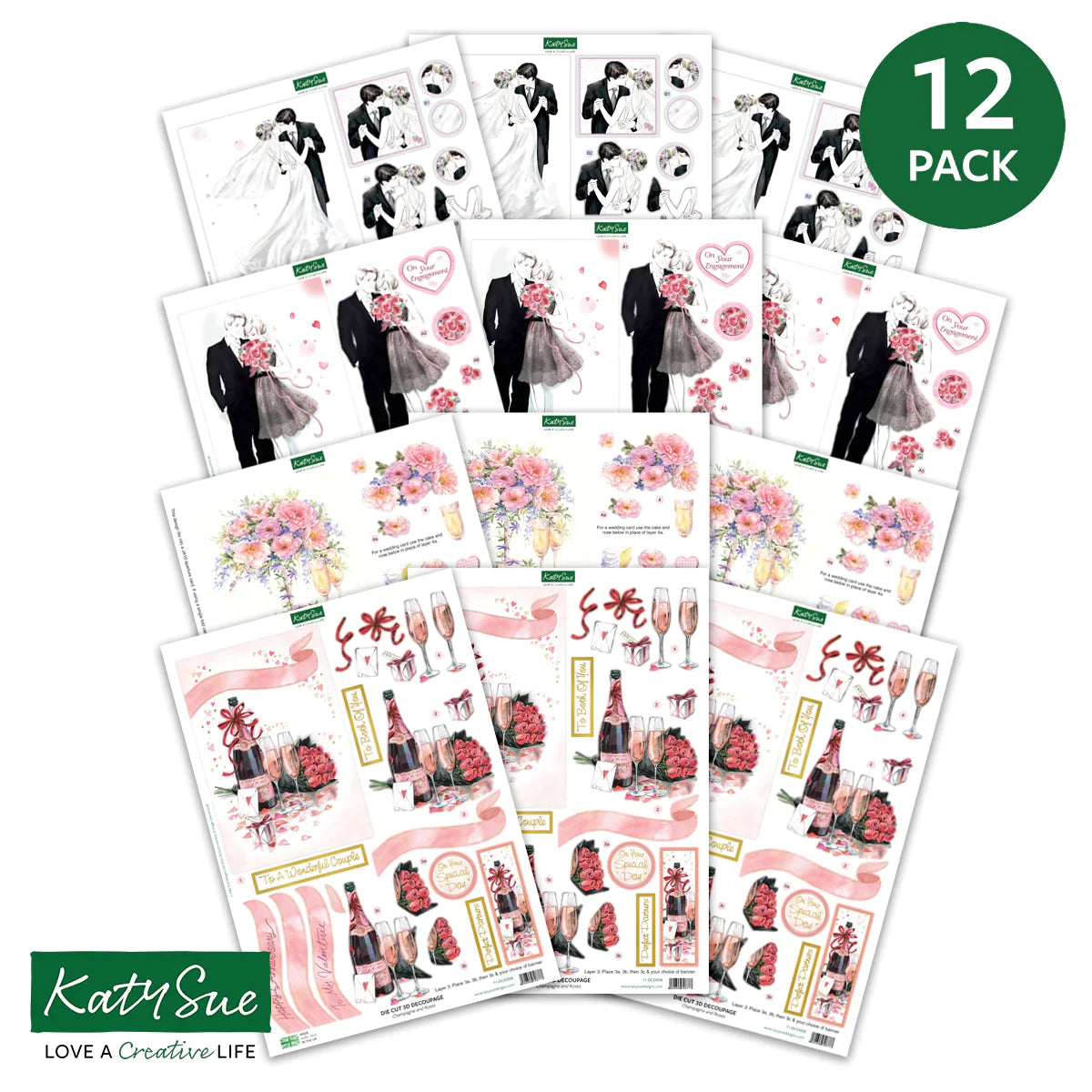 Die Cut Decoupage - Romance and Weddings (Pack Of 12)