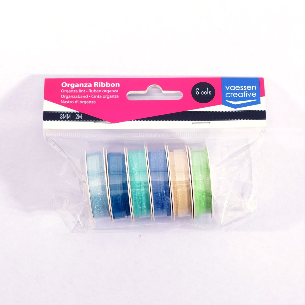 Vaessen Creative Organza Ribbon 6 Colours 3mmx2m Baby Blue