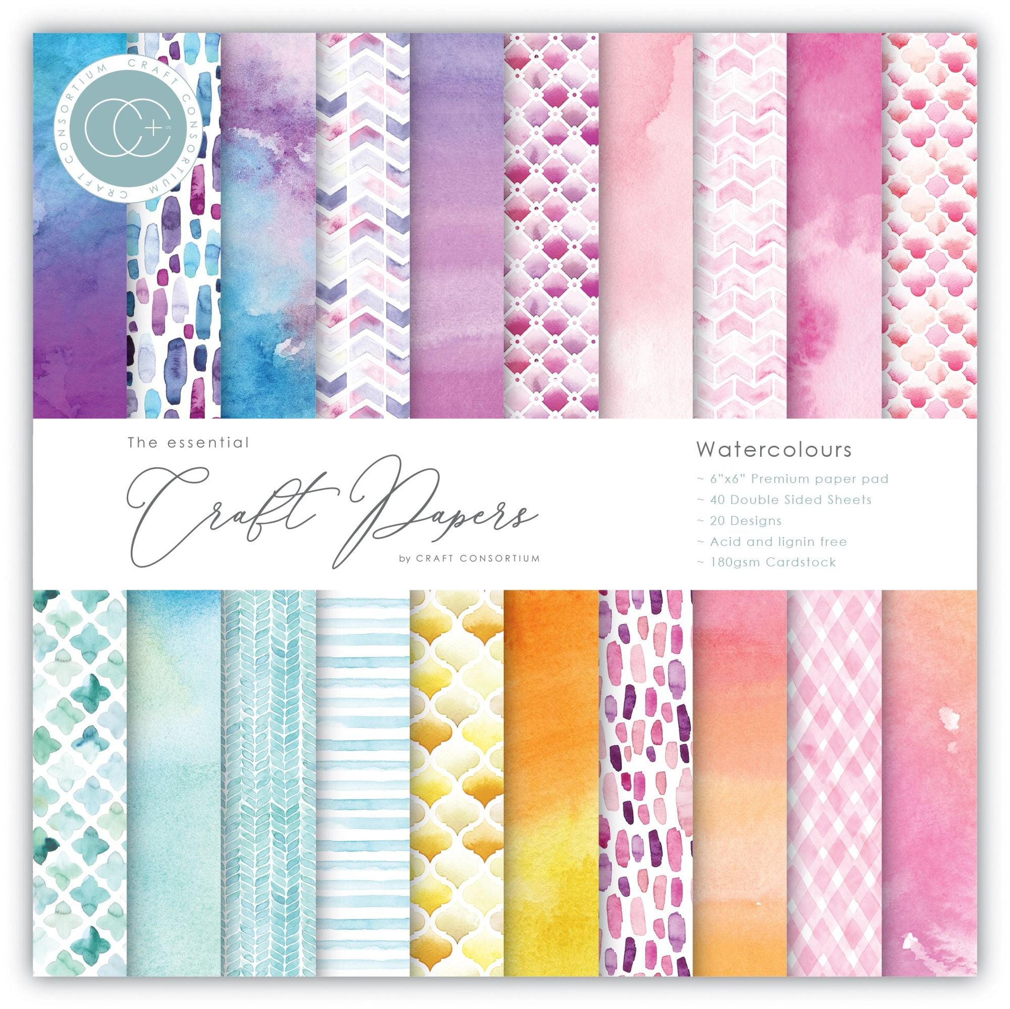 Craft Consortium Double-Sided Paper Pad 6X6 40/Pkg - Ink Drops - Rose