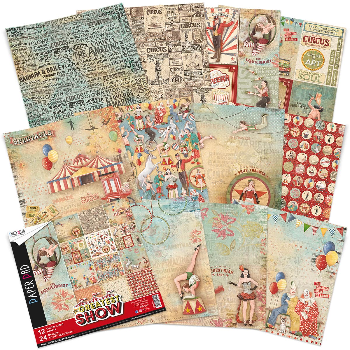 Ciao Bella The Greatest Show Paper Pad 12"x12" 12/Pkg