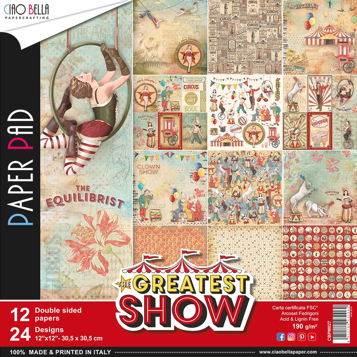 Ciao Bella The Greatest Show Paper Pad 12"x12" 12/Pkg