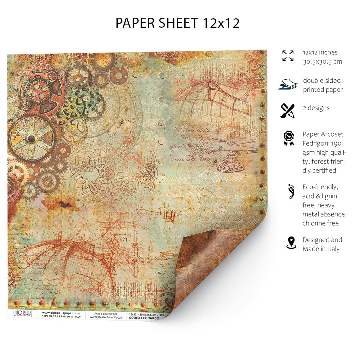 Ciao Bella La Meccanica Del Volo Paper Sheet 12"x12" 1 Sheet