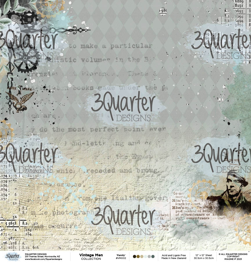 3Quarter Designs - 12" X 12" Paper Pack - Vintage Man