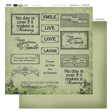 12x12 Patterned Paper - Green Words - Vintage Rose Collection (5)