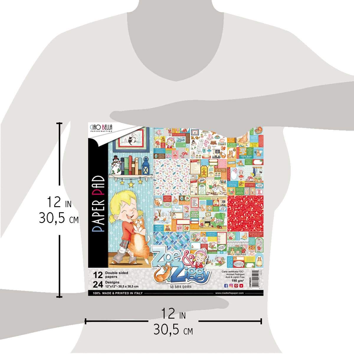 Ciao Bella Zoe & Ziggy Paper Pad 12"x12" 12/Pkg