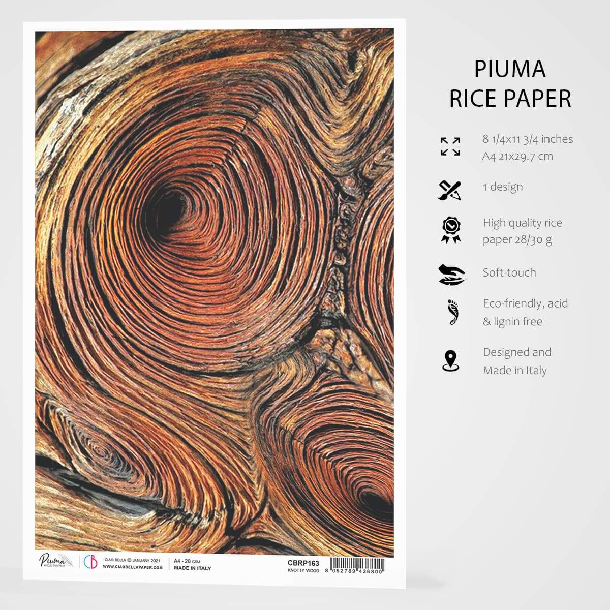 Ciao Bella Rice Paper A4 Knotty Wood