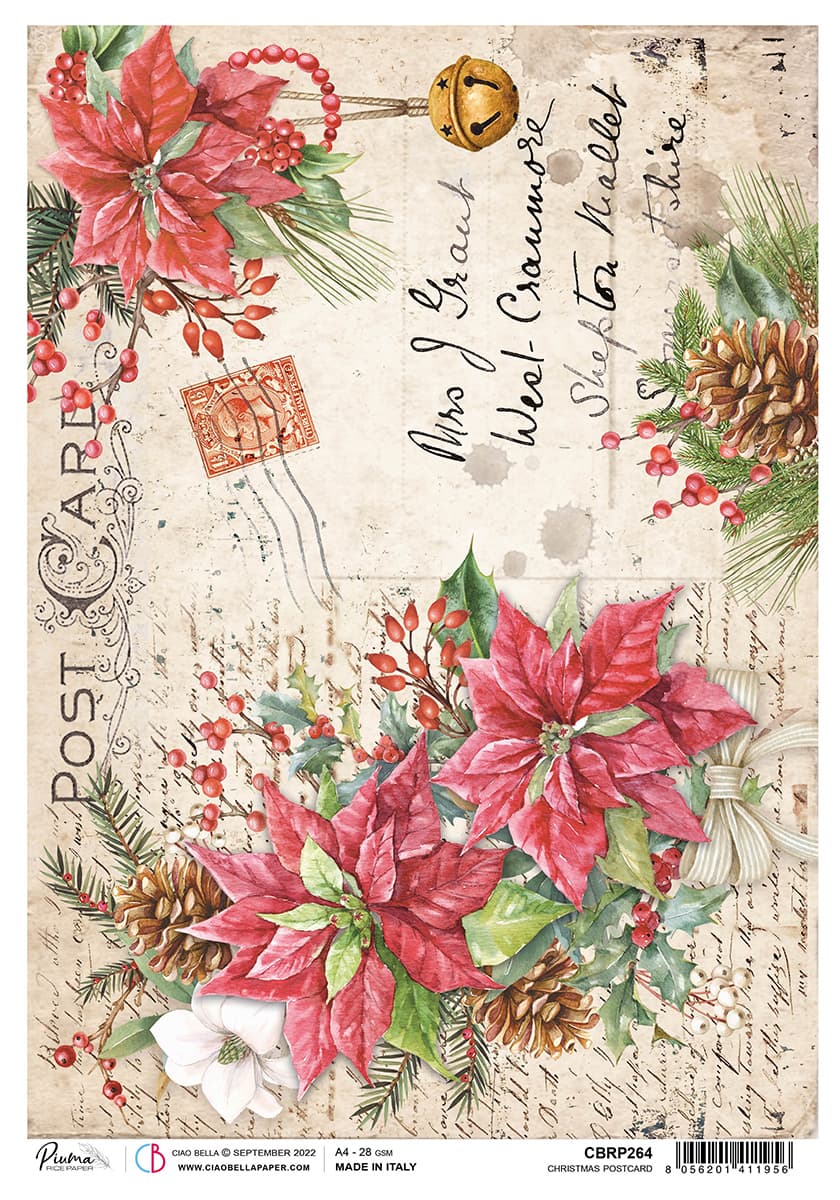 Ciao Bella A4 Rice Paper - Christmas Postcard [CBRP264]