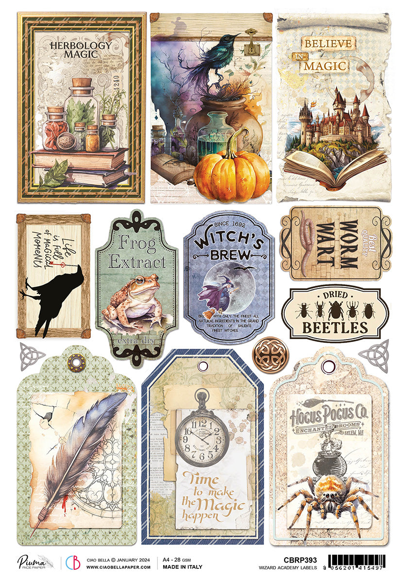 Rice Paper A4 Piuma Wizard Academy Labels - 5 Sheets