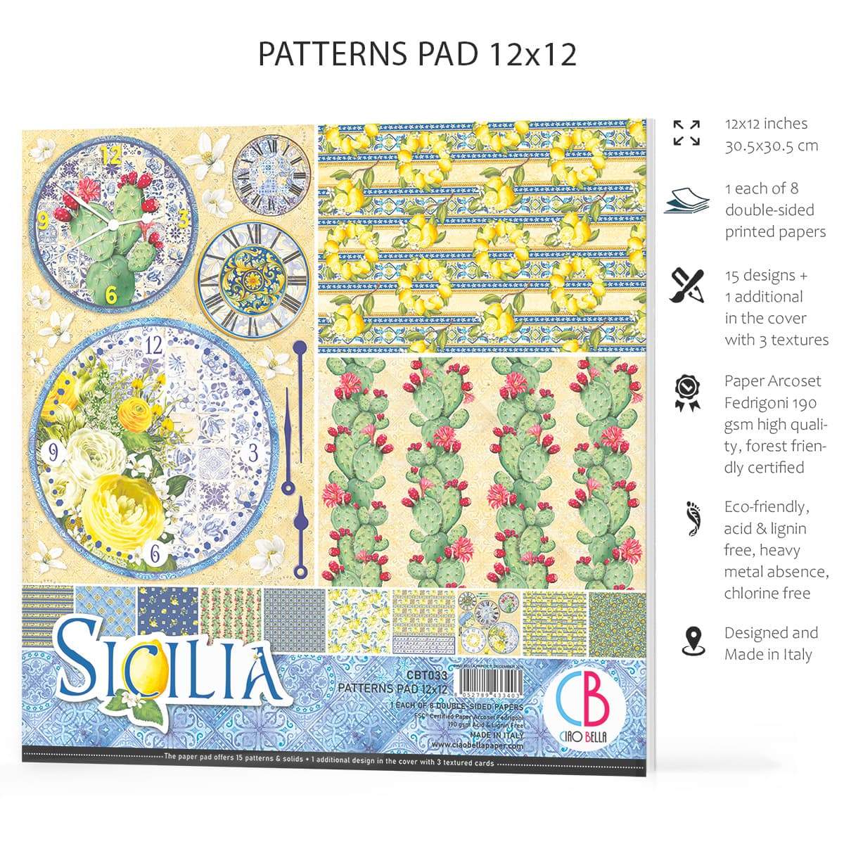 Ciao Bella Sicilia Patterns Pad 12"x12" 8/Pkg