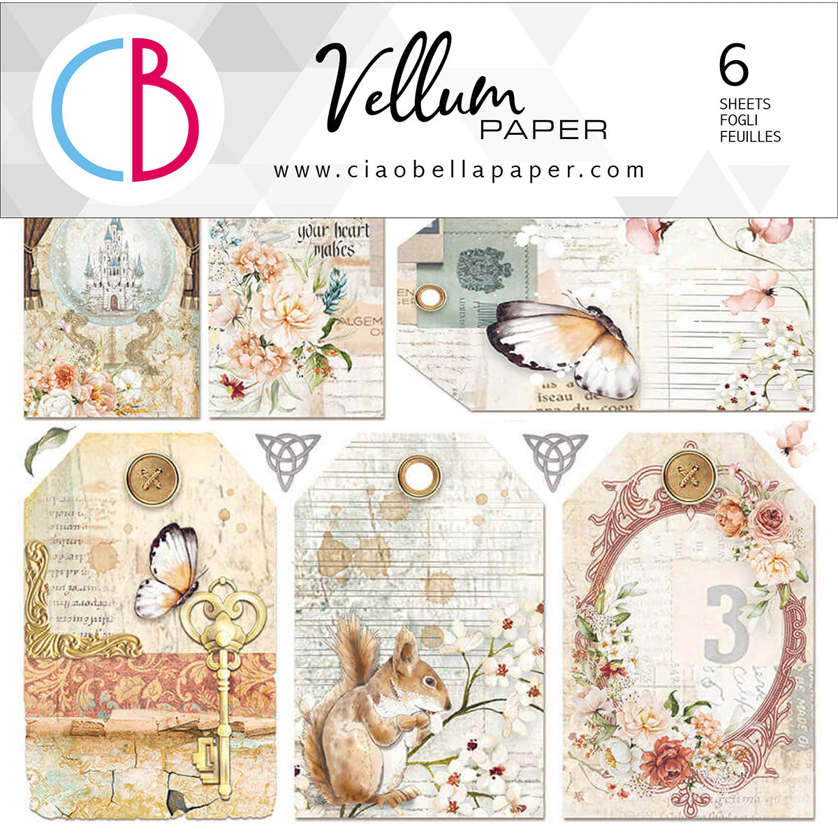 Ciao Bella Vellum Reign Of Grace Fussy Cut 6"x6" 6/Pkg