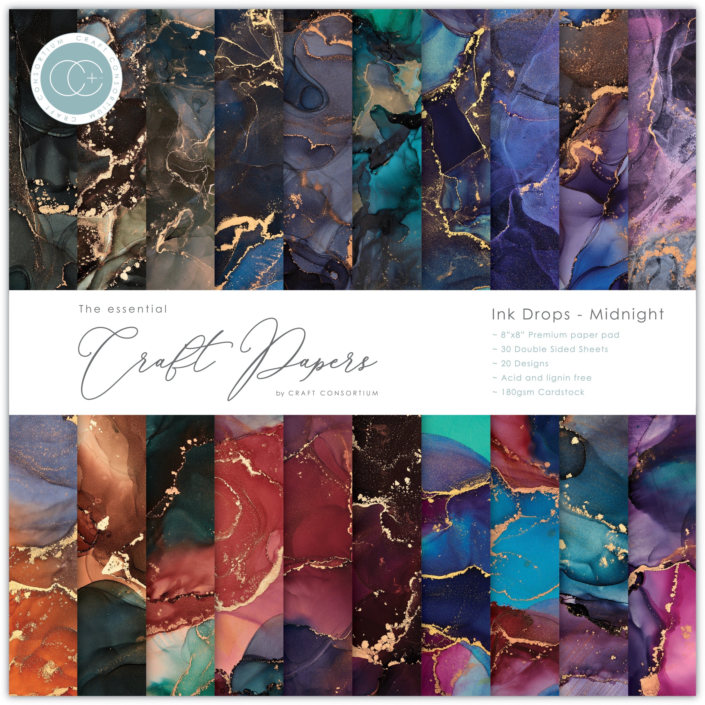 Craft Consortium - Ink Drops - Midnight - 8x8
