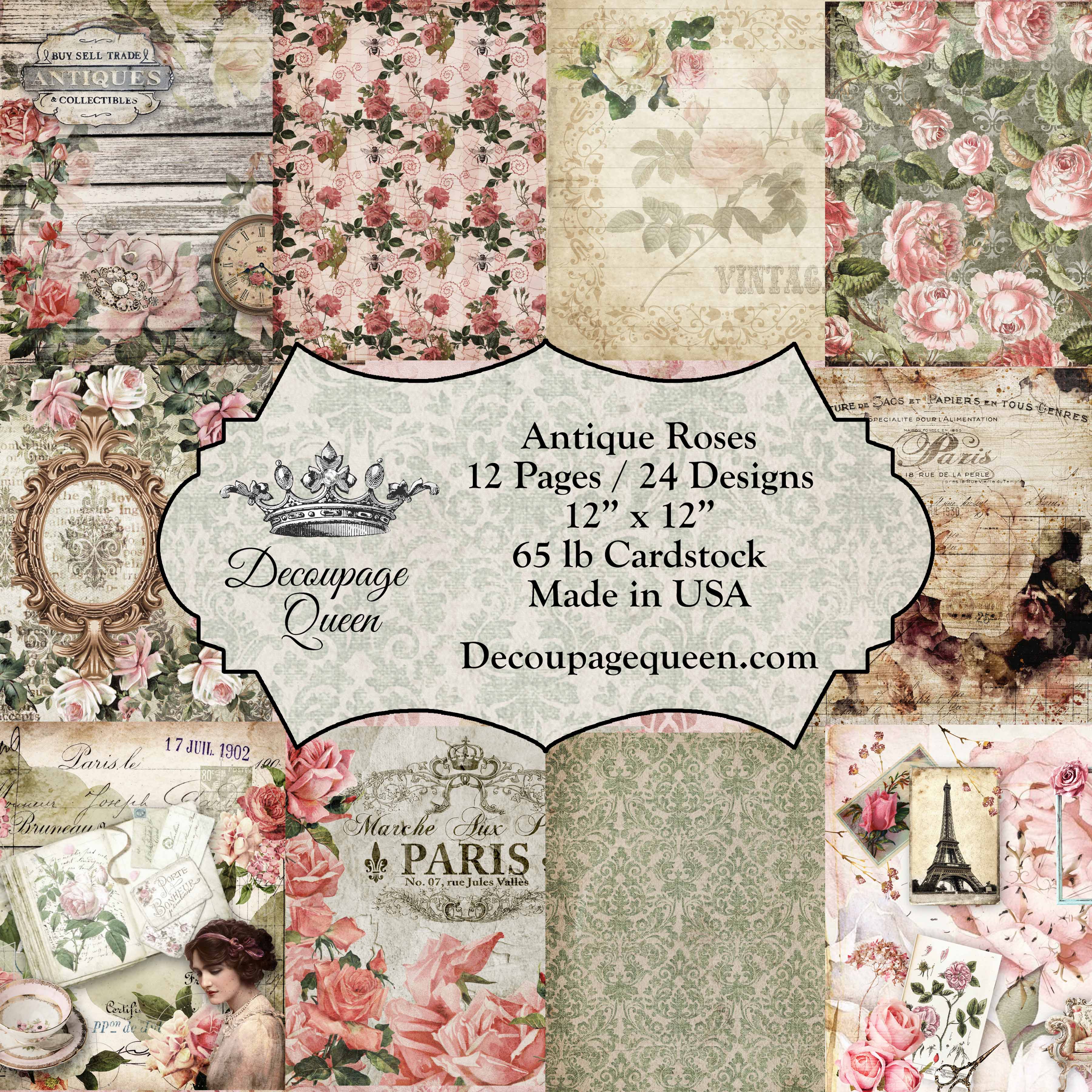 Vintage Pink Rose Parchment Old Paper Background