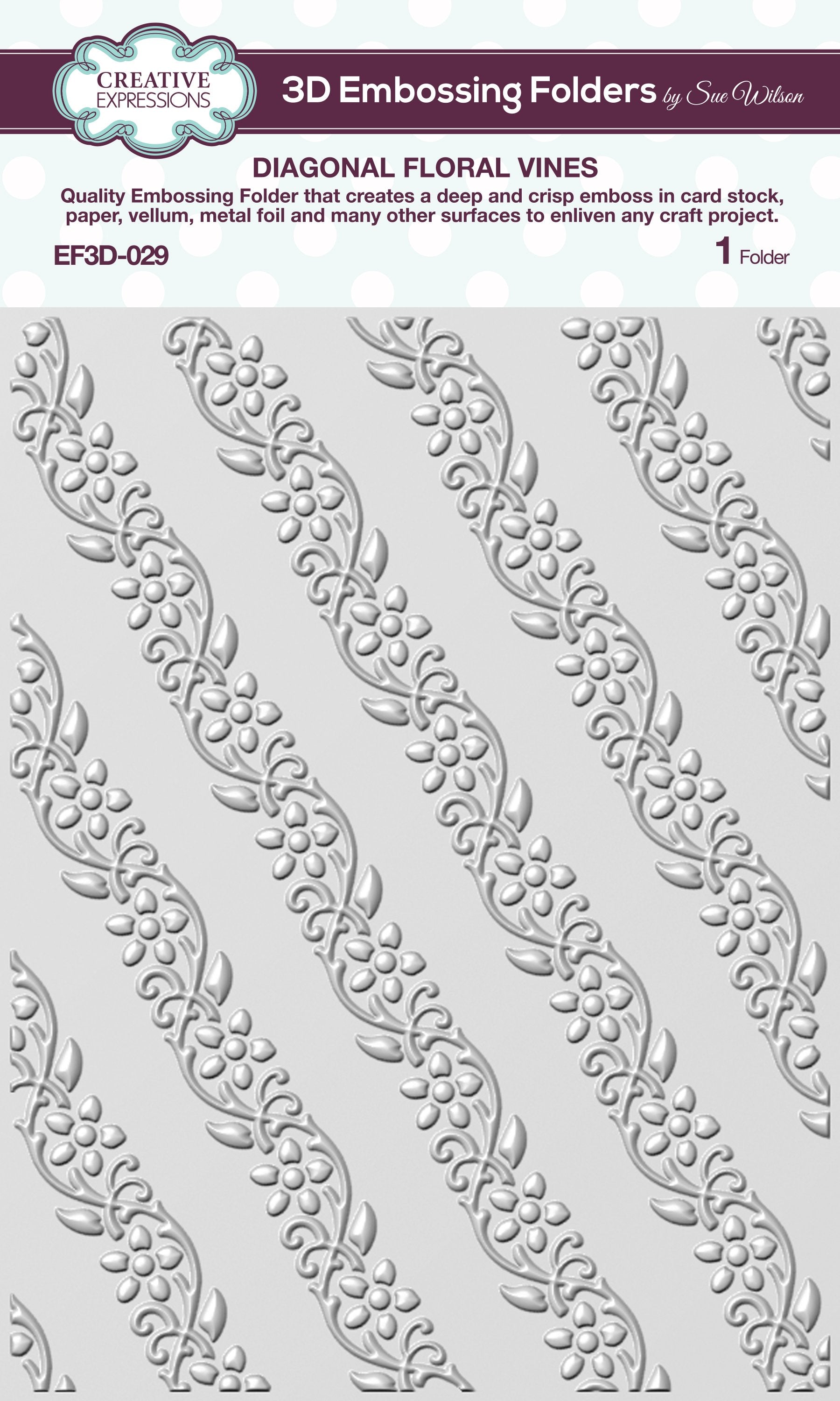 Creative Expressions Diagonal Floral Vines 3D 5 3/4 x 7 1/2 3D Embossing Folder