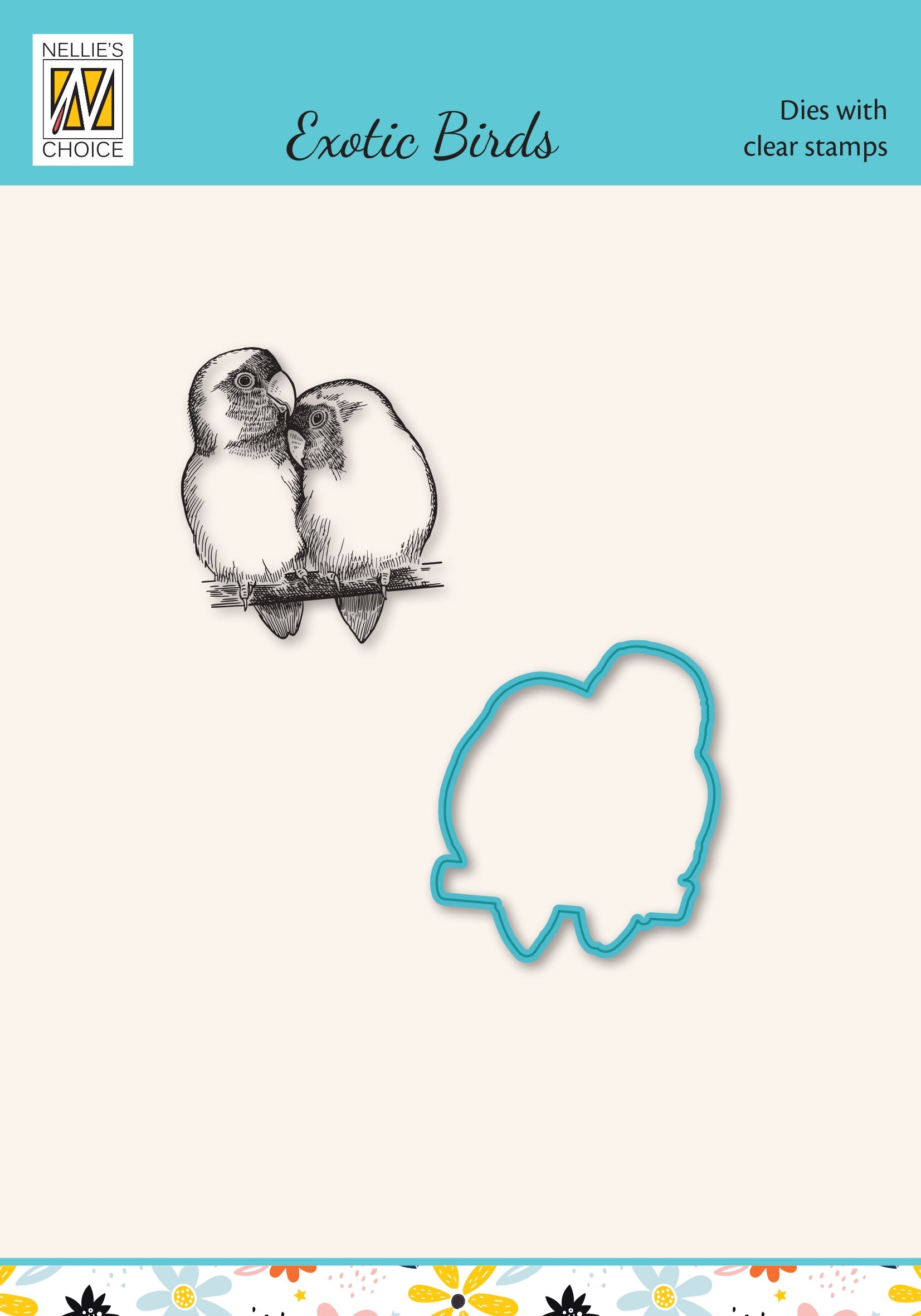 Nellie's Choice Die & Stamp Set - Exotic Birds Series - Lovebirds (Agapornis)