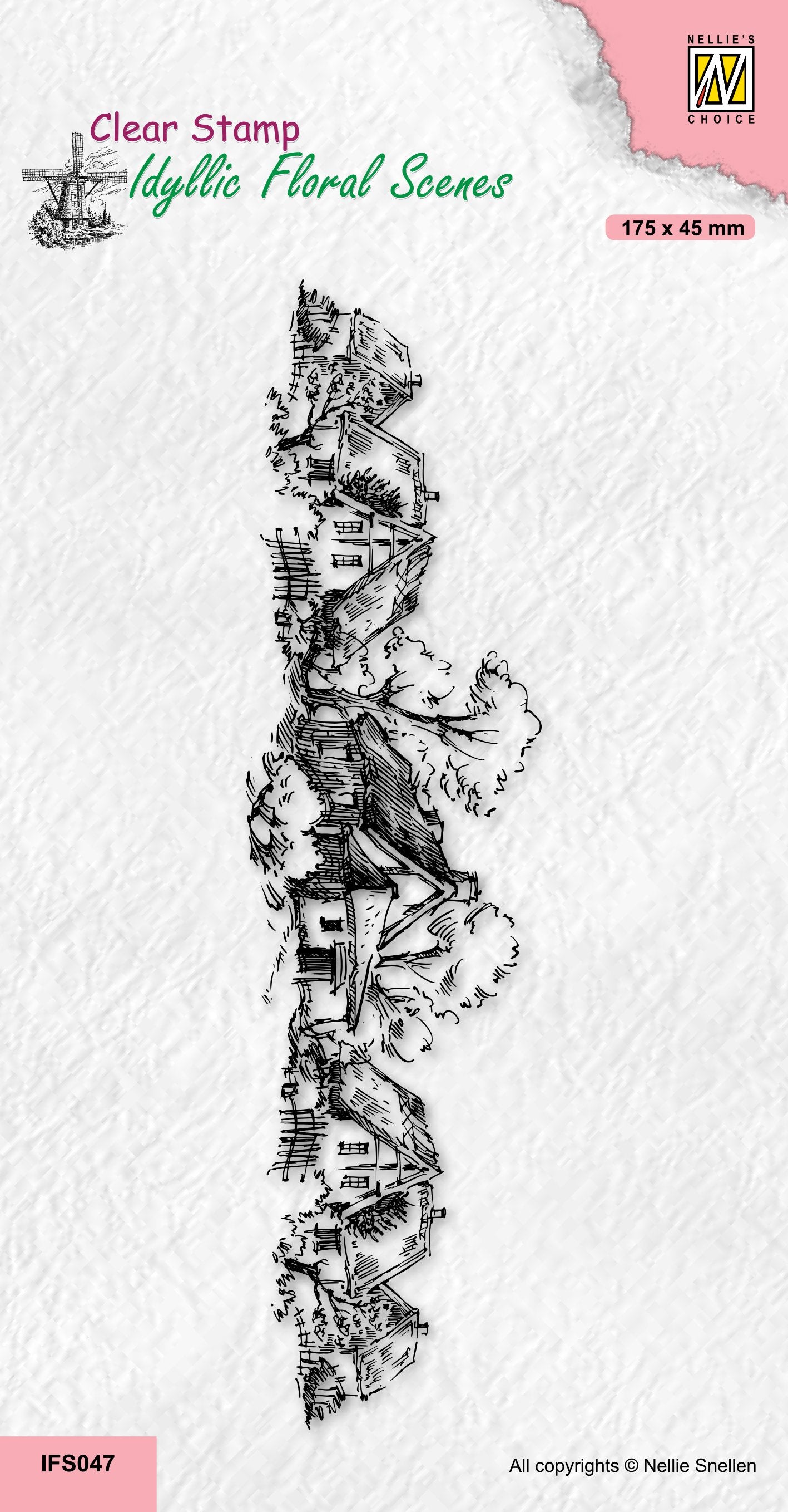 Nellie's Choice Clear Stamp Idyllic Floral Scene Slim Line - Nostalgic Houses