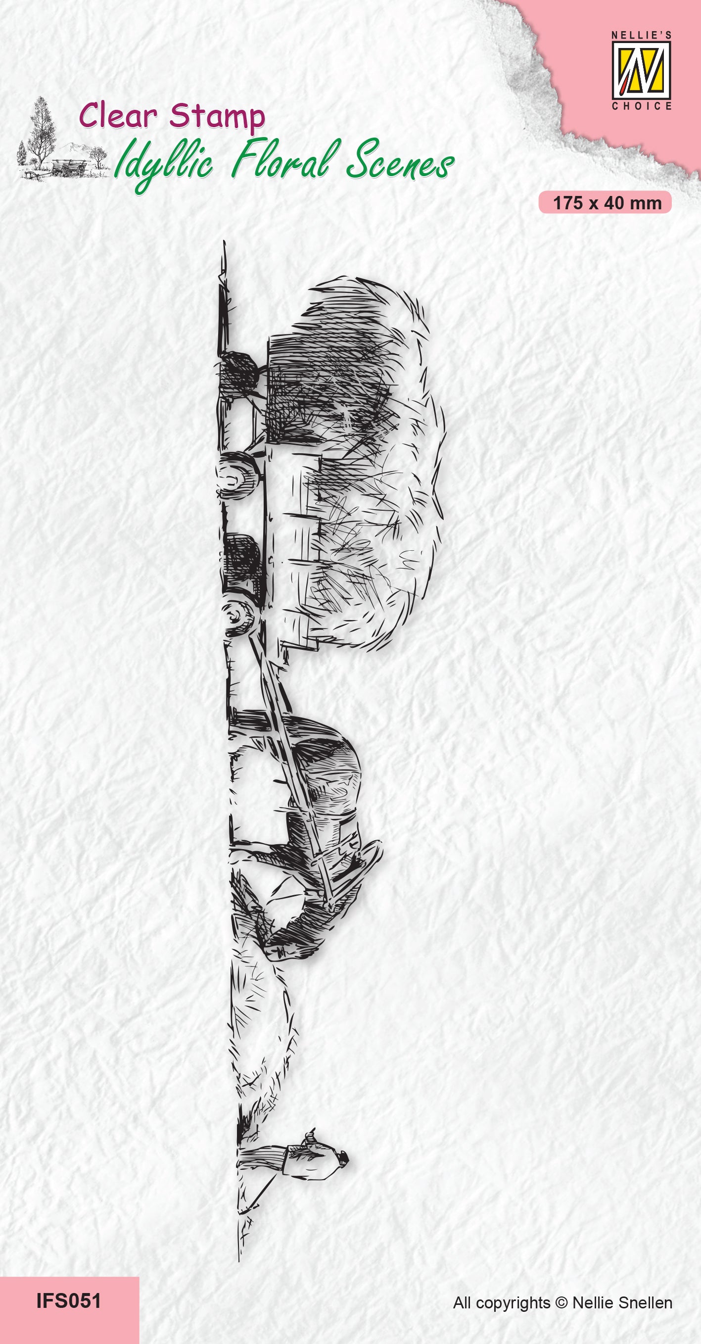 Nellie's Choice Clear Stamp Idyllic Floral Scene Slimline - Hay Time