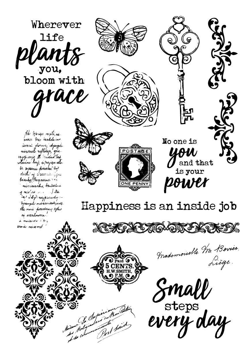 JMA Rub On Sticker Quotes & Vintage Elements Inner Peace 148x210x2mm 6 SH nr.03