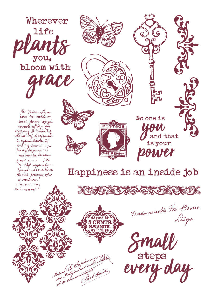 JMA Rub On Sticker Quotes & Vintage Elements Inner Peace 148x210x2mm 6 SH nr.03