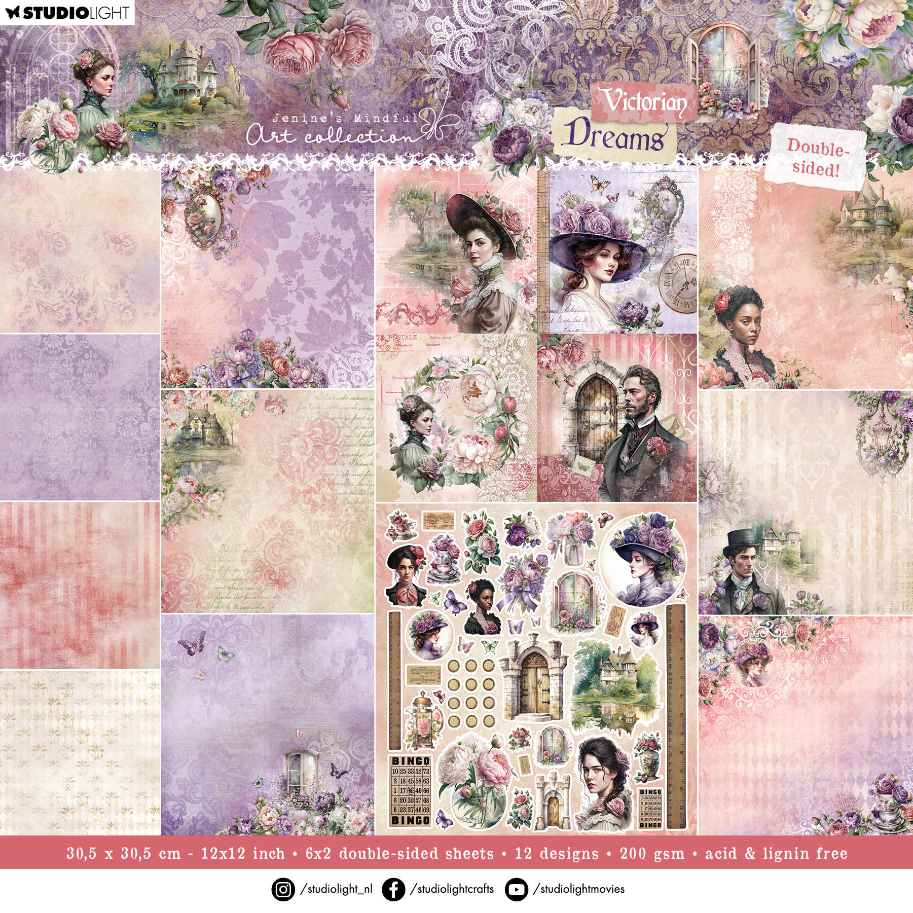 JMA Designer Paper Pad Double-Sided Scrapbooking Victorian Dreams 12 SH