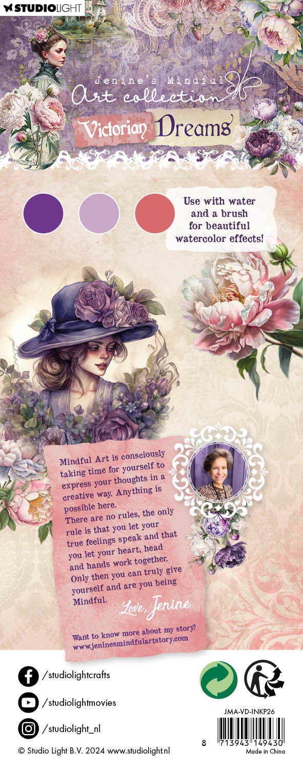 JMA Water-Reactive Ink Pads Peonies (Purples & Pink) Victorian Dreams 3 PC