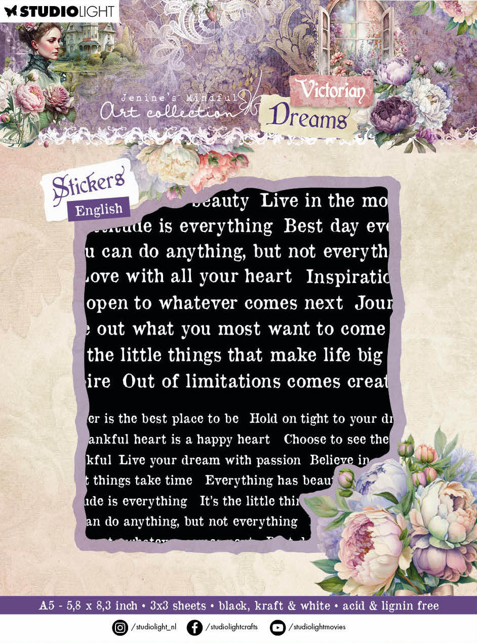 JMA Sticker Sheets Black, Kraft, White - English Victorian Dreams 9 SH