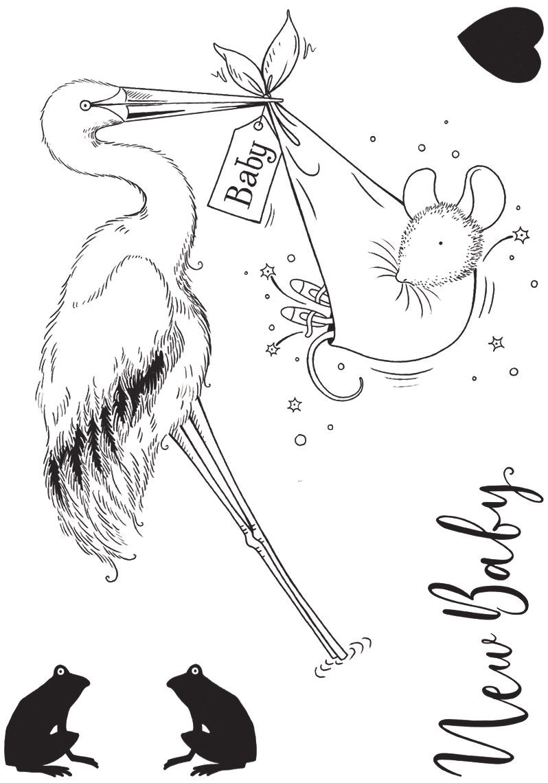 Pink Ink Designs Stork Mouse 3 in x 4 in Clear Stamp Set