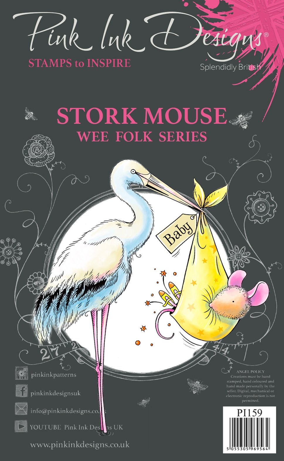 Pink Ink Designs Stork Mouse 3 in x 4 in Clear Stamp Set