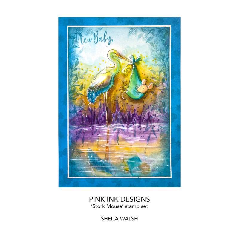 Pink Ink Designs Stork Mouse 3 in x 4 in Clear Stamp Set