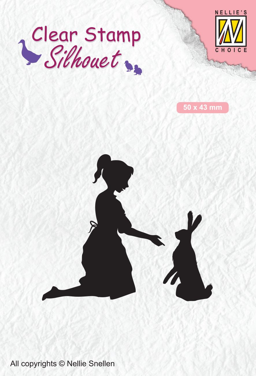 Clear Stamp Silhouette Girl With Hare, image size:886x1299