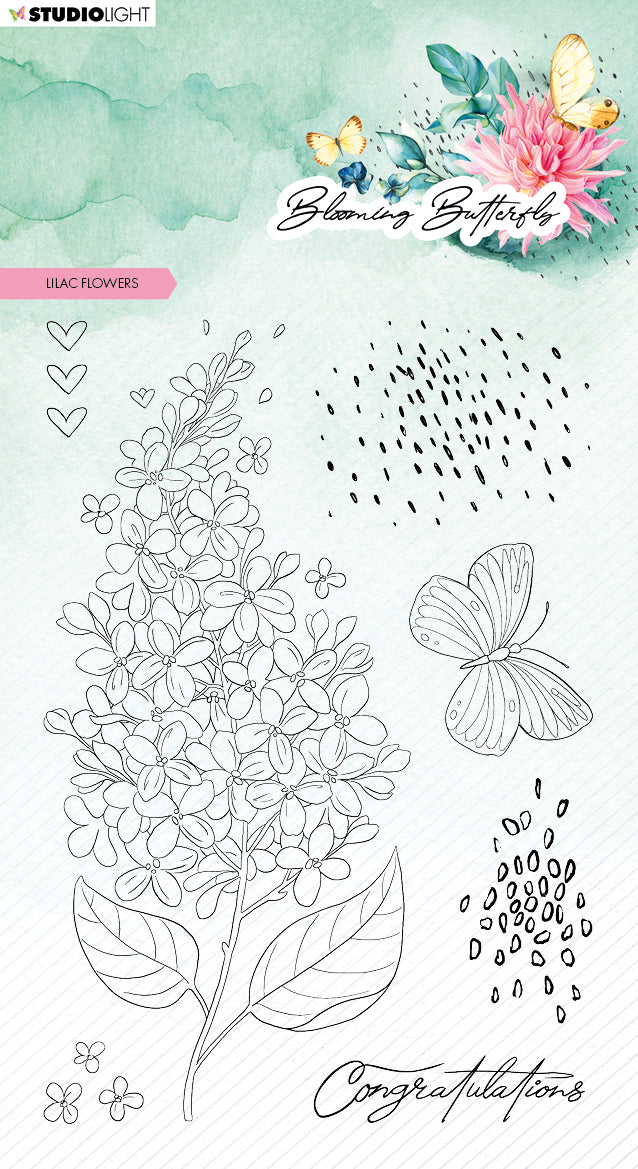 SL Clear Stamp Lilac Flowers Blooming Butterfly 93x136x3mm 7 PC nr.358
