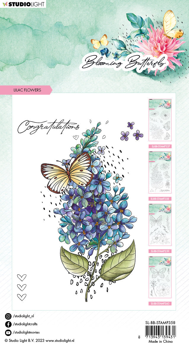 SL Clear Stamp Lilac Flowers Blooming Butterfly 93x136x3mm 7 PC nr.358
