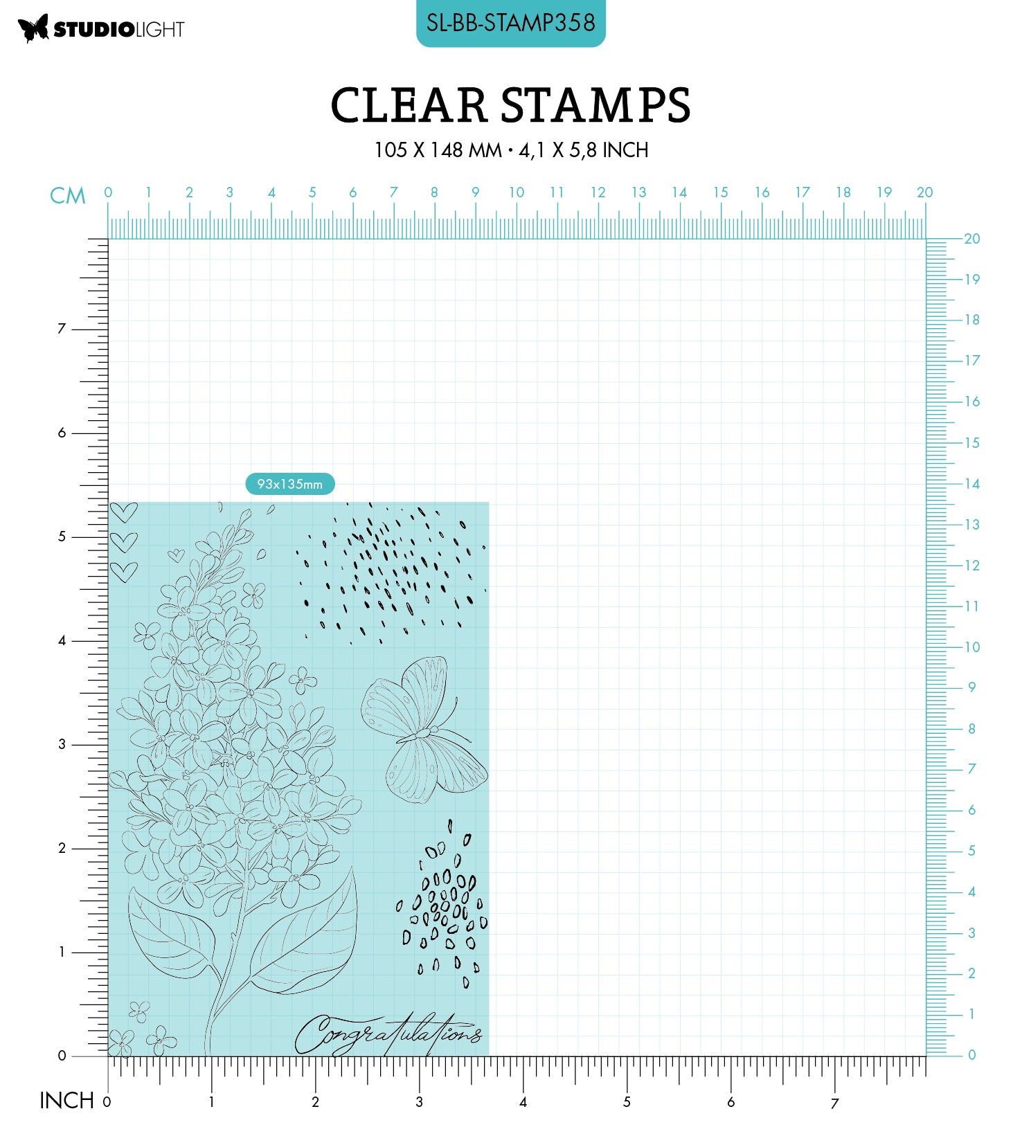 SL Clear Stamp Lilac Flowers Blooming Butterfly 93x136x3mm 7 PC nr.358