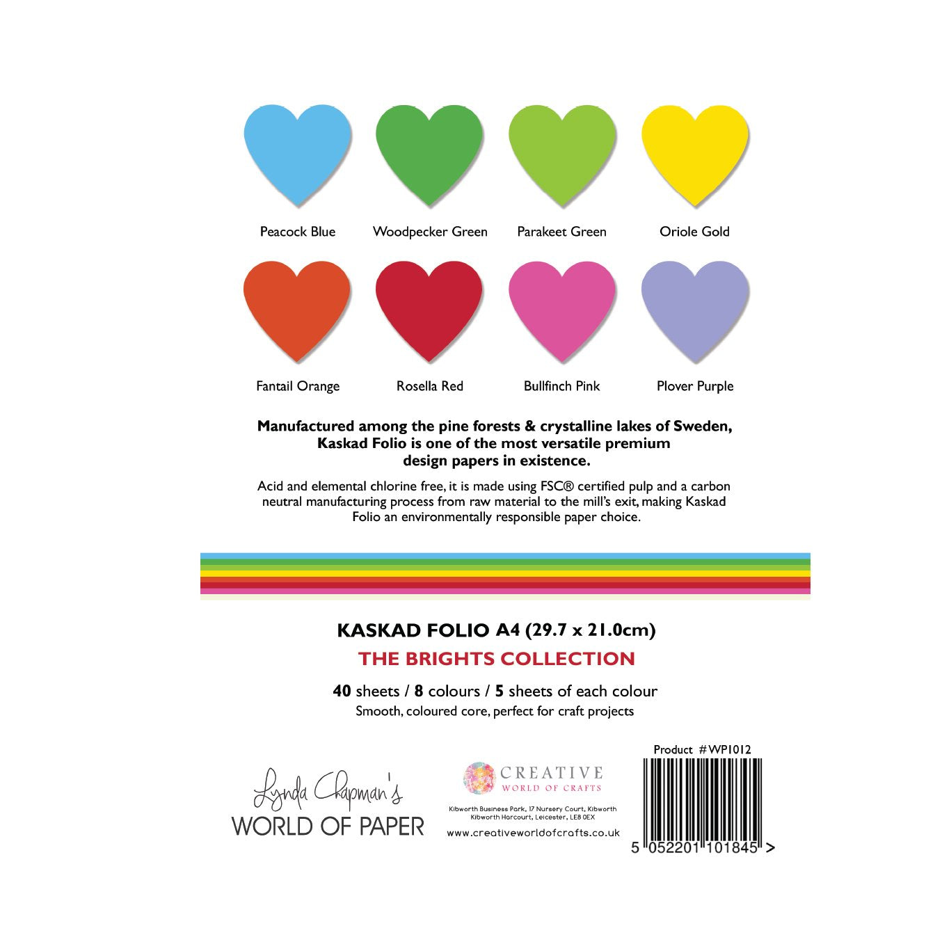 Kaskad Folio Brights Collection A4 225gsm Coloured Core Cardstock 40 sheets