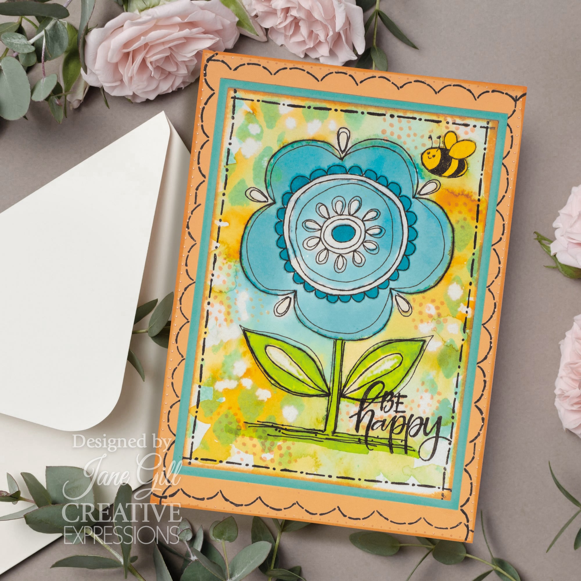 Woodware Clear Singles Petal Doodles Be Happy 4 in x 6 in Stamp Set