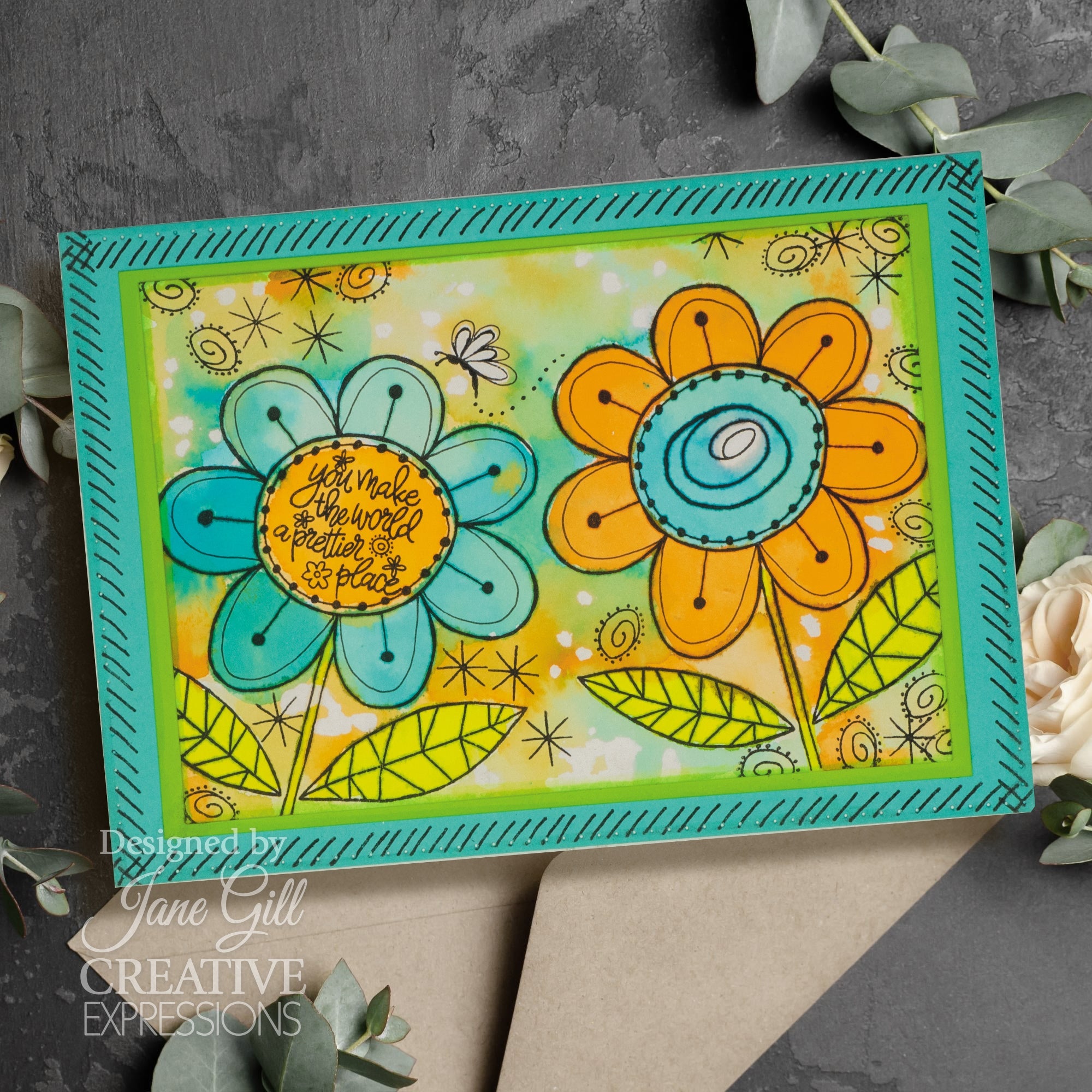 Woodware Clear Singles Petal Doodles Pretty Place 4 in x 6 in Stamp Set