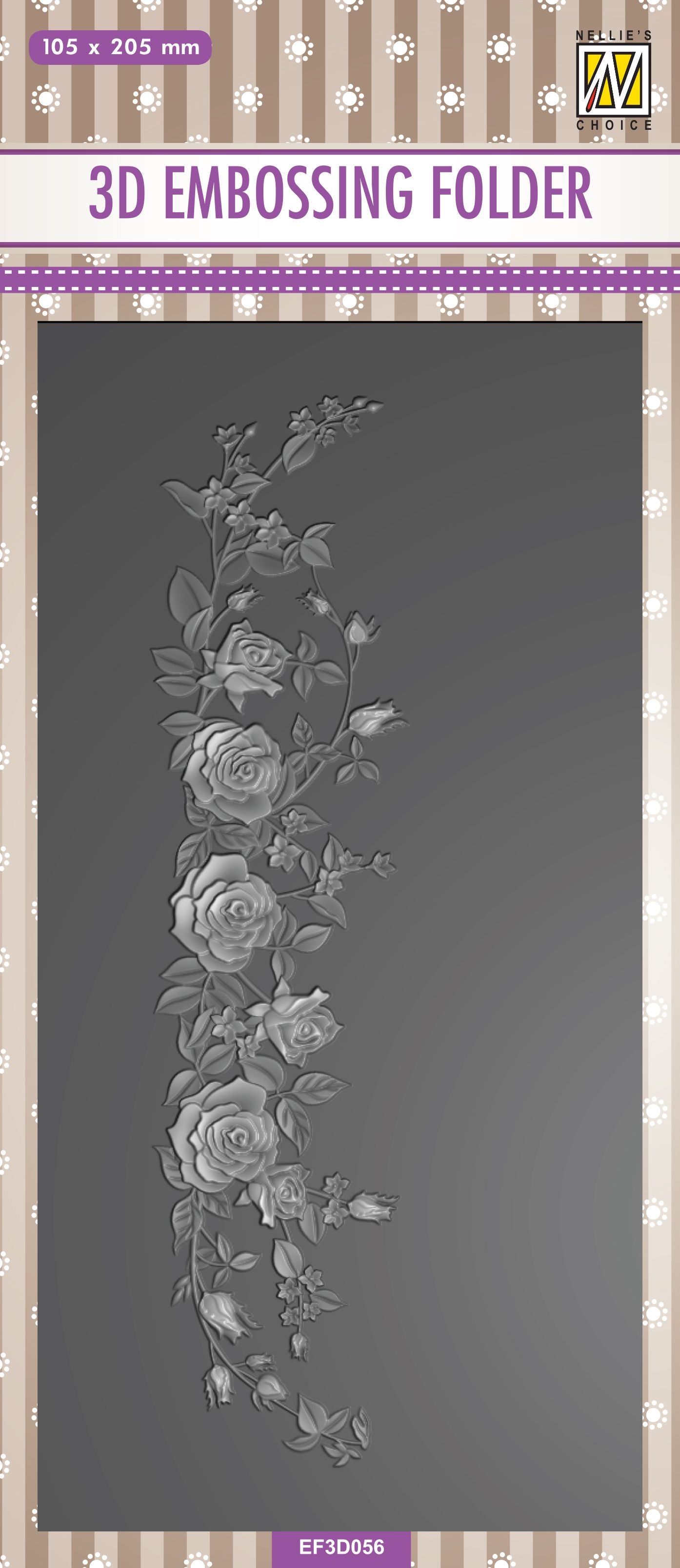 Nellie's Choice 3D Embossing Folder Slimline - Rose Border