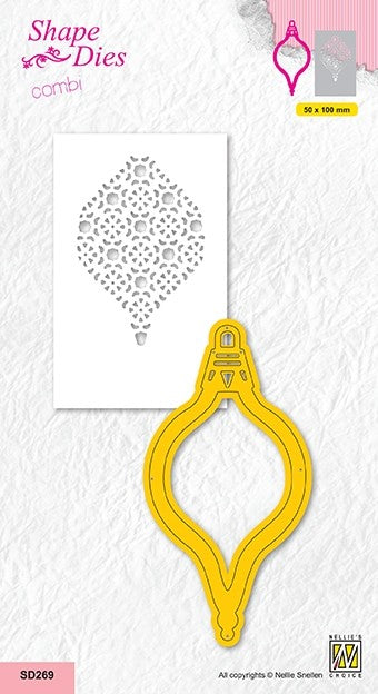 Nellie's Choice Shape Die - Christmas Ball With Inner Decor Stencil - Droplet