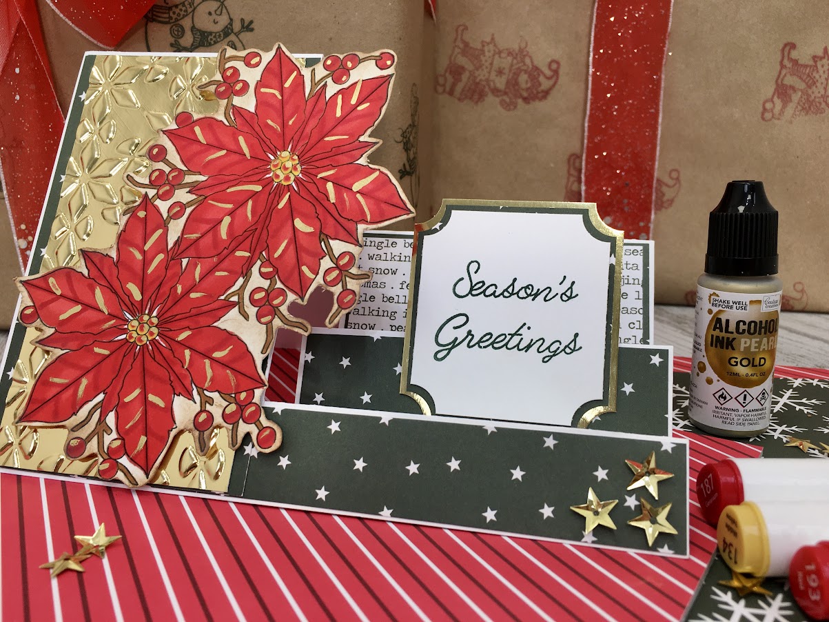 Building Block and Poinsettia Side Step Cards