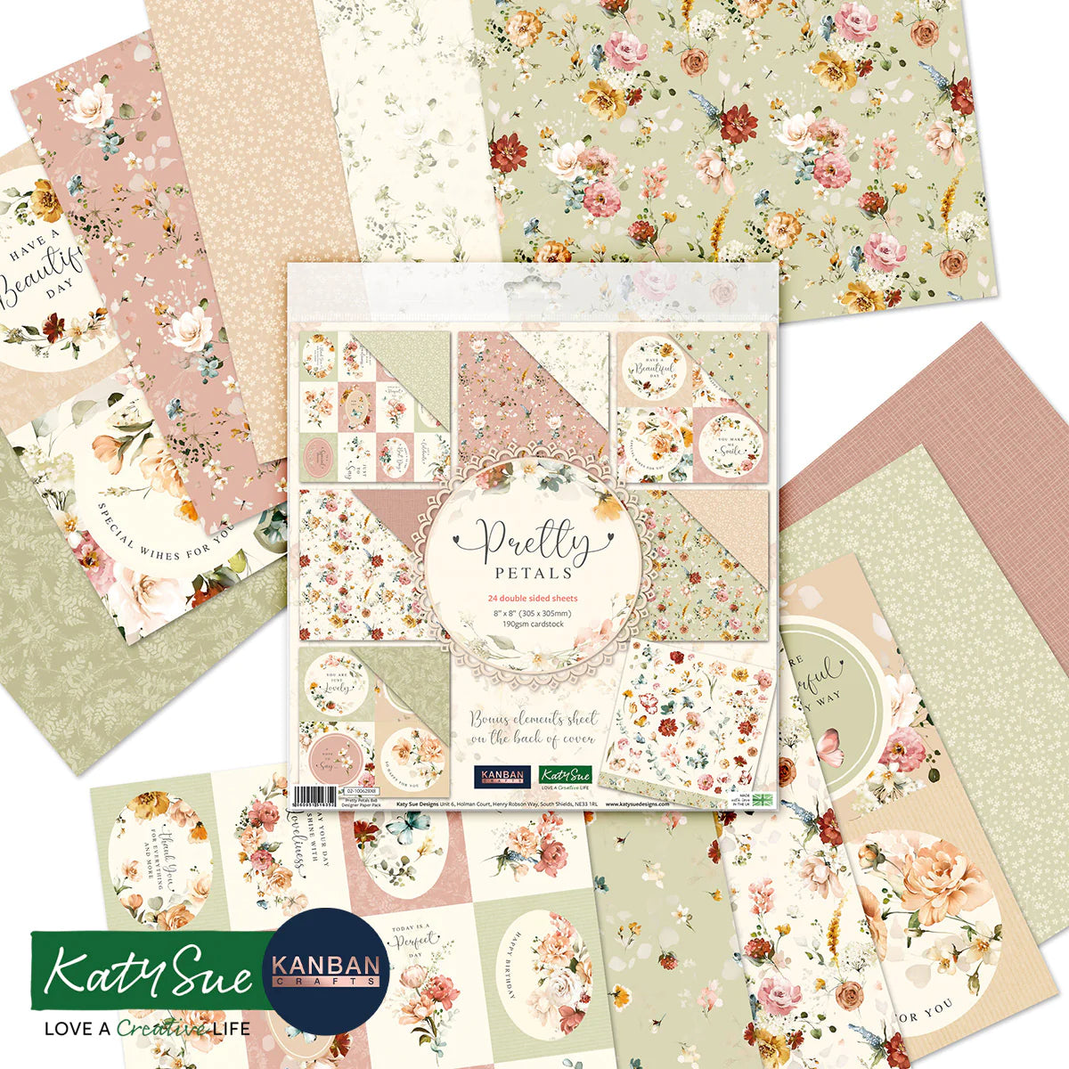 Kanban Crafts Pretty Petals 8x8 Designer Premium Paper Pack